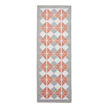 Washable Victoria H1184 Modern Vintage Diamond Grid Triangular Tessellation Lightweight Printed Polyester Flatweave Grey/Orange Rug-Think Rugs-Rug Love - The Most Loved Rug Store